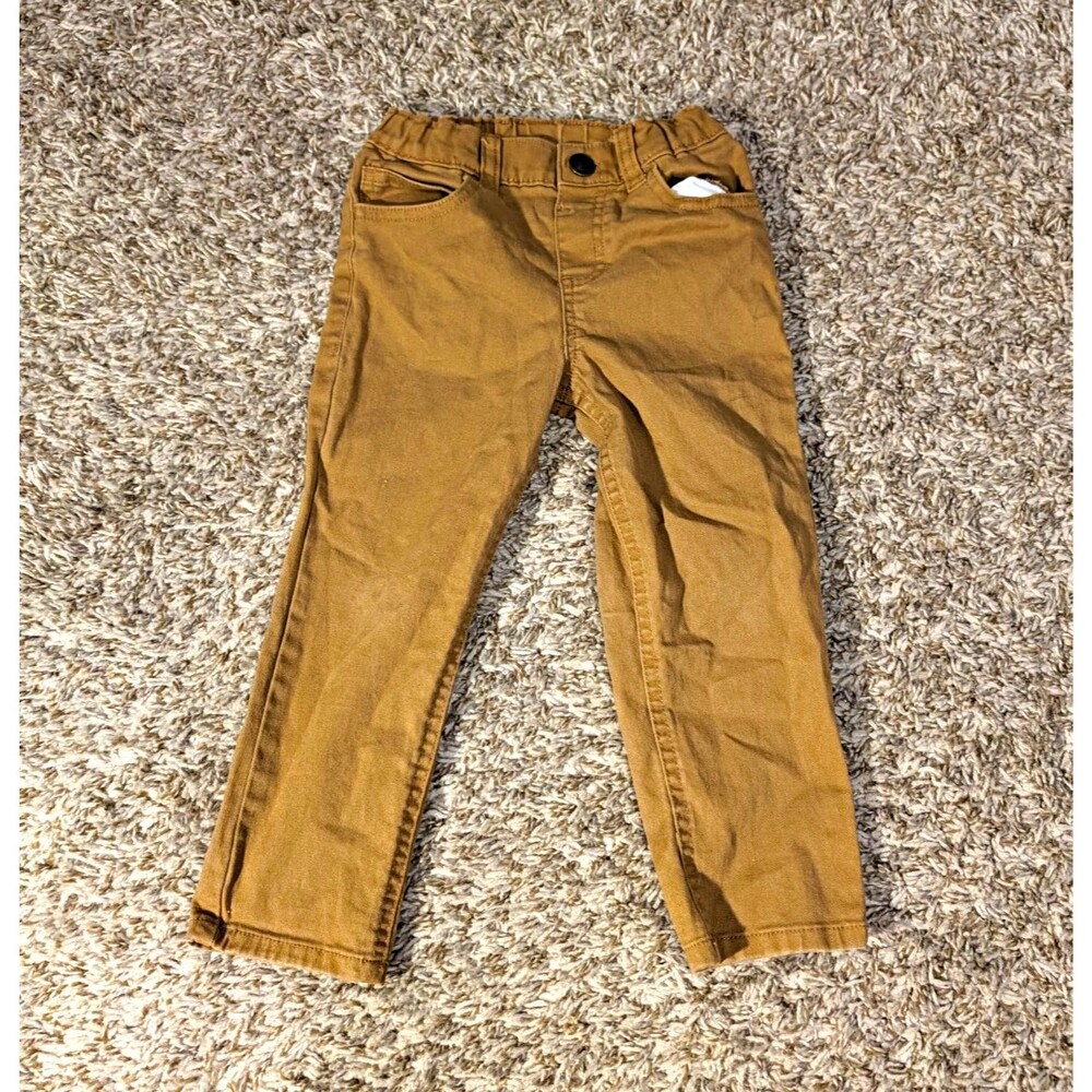 Garanimals Boys 3T Brown Twill Khaki Pants Pull On Elastic Waist Cotton